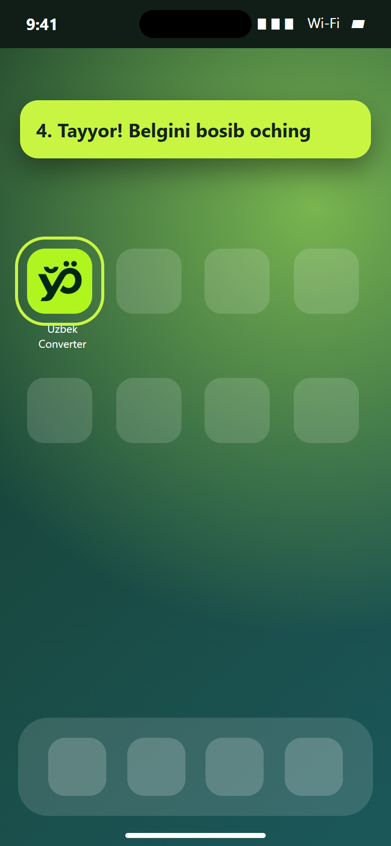 iPhone bosh ekranida Uzbek Converter ilovasi belgisi